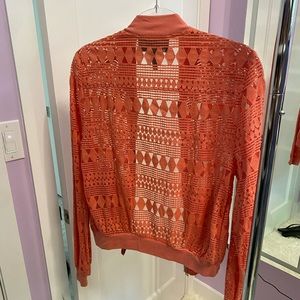 Peach colored BCBG patterned mesh jacket